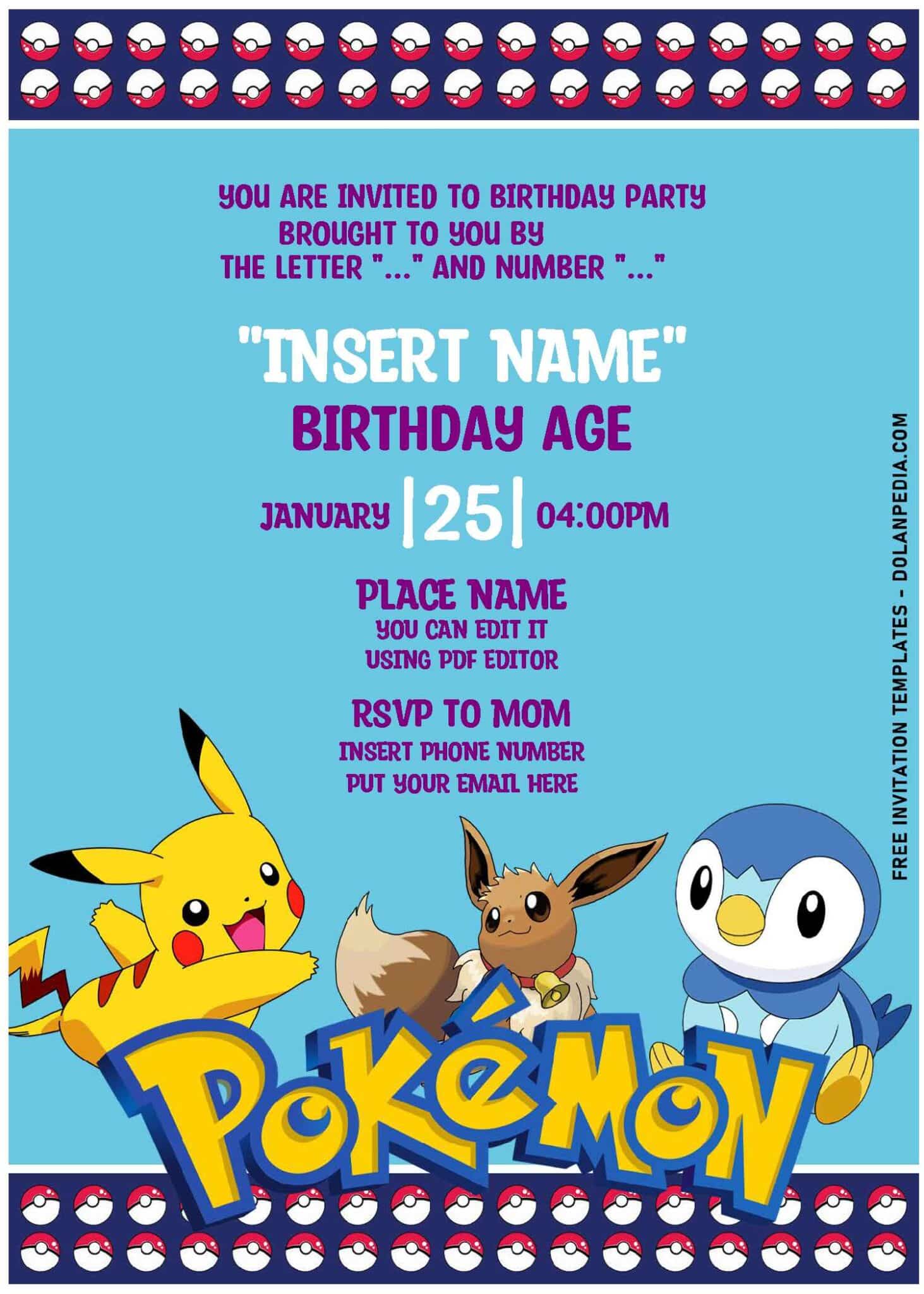 (Free Editable PDF) Super Fun Pokemon Birthday Invitation Templates For ...