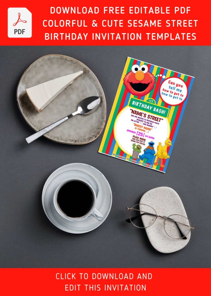 (Free Editable PDF) Perfect Everyday Sesame Street Birthday Invitation Templates with playful Big Bird