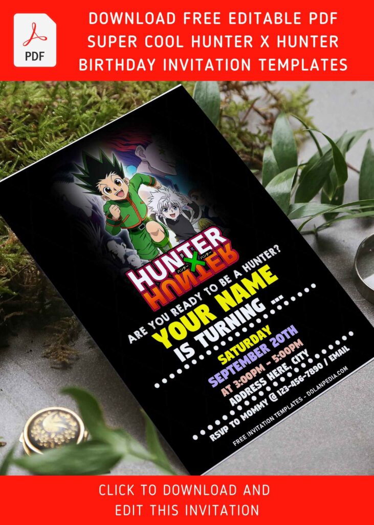 (Free Editable PDF) Beyond Epic Hunter X Hunter Birthday Invitation Templates with 