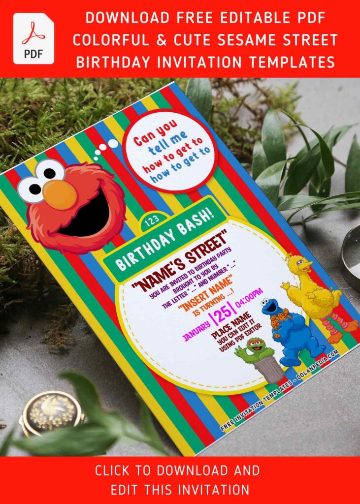 (Free Editable PDF) Perfect Everyday Sesame Street Birthday Invitation Templates with cute Oscar