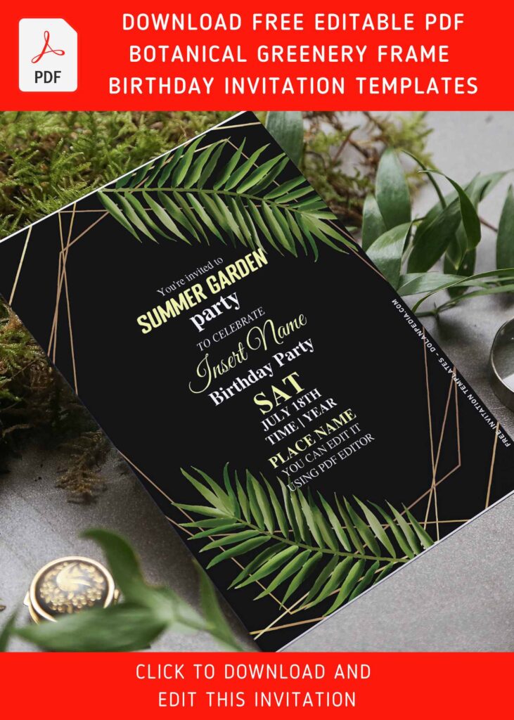 (Free Editable PDF) Classy Botanical Inspired Greenery Party Invitation Templates with watercolor dried foliage leaves