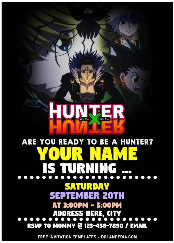 (Free Editable PDF) Beyond Epic Hunter X Hunter Birthday Invitation Templates with colorful text