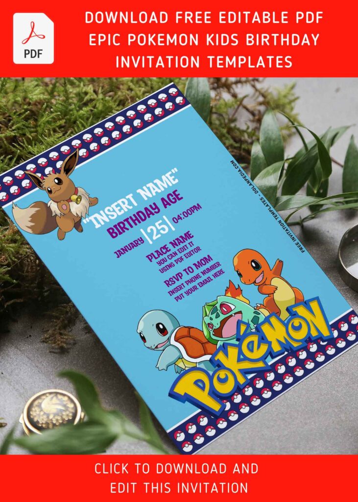 (Free Editable PDF) Super Fun Pokemon Birthday Invitation Templates For All Ages with adorable Squirtle