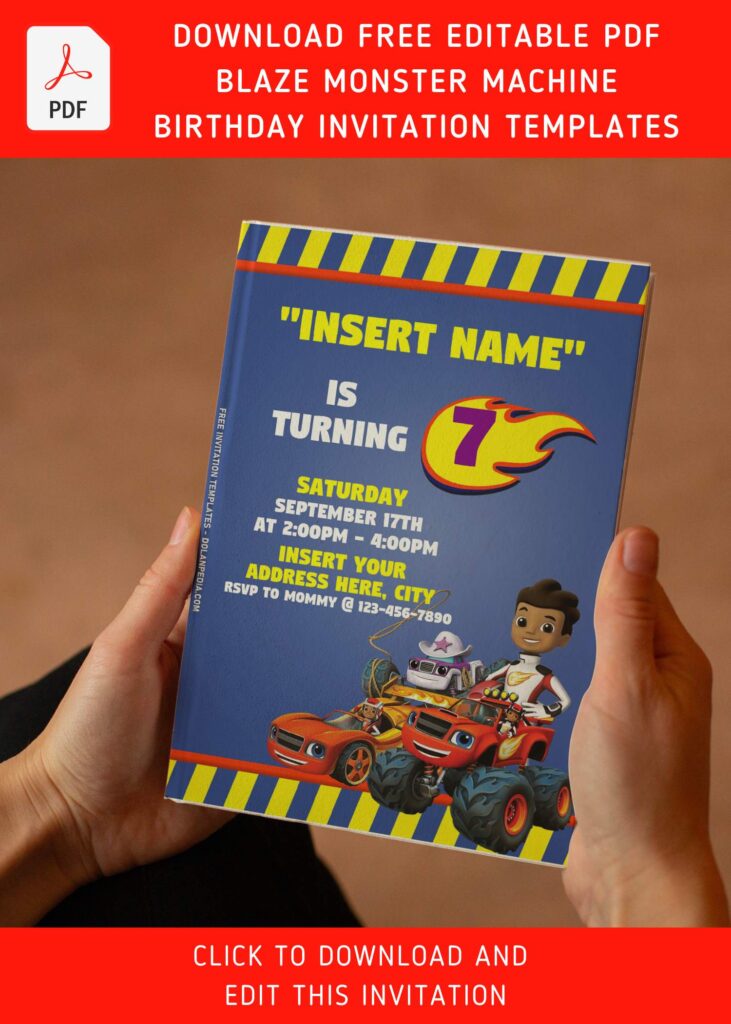 (Free Editable PDF) Racing Madness Blaze The Monster Machine Invitation Templates with Starla the Cowgirl monster truck