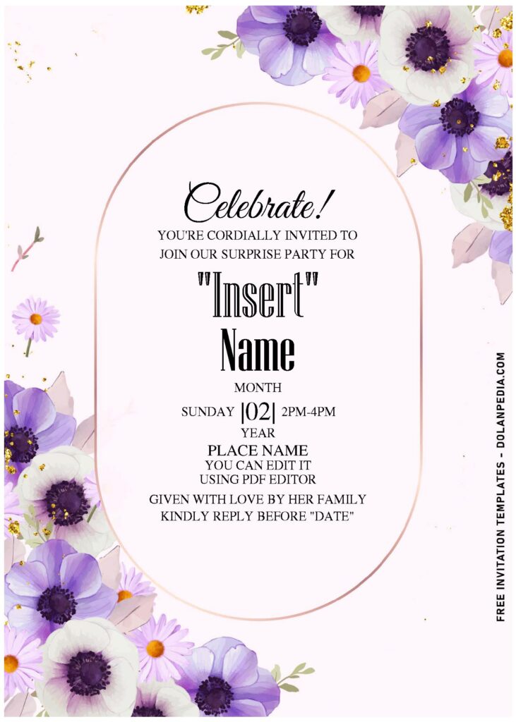 (Free Editable PDF) Brightly Colored Blooms Birthday Invitation Templates with elegant script