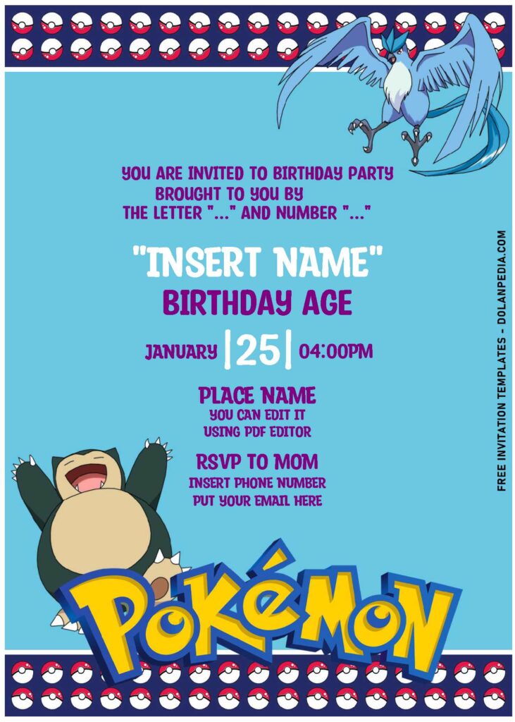 (Free Editable PDF) Super Fun Pokemon Birthday Invitation Templates For All Ages with bright blue background