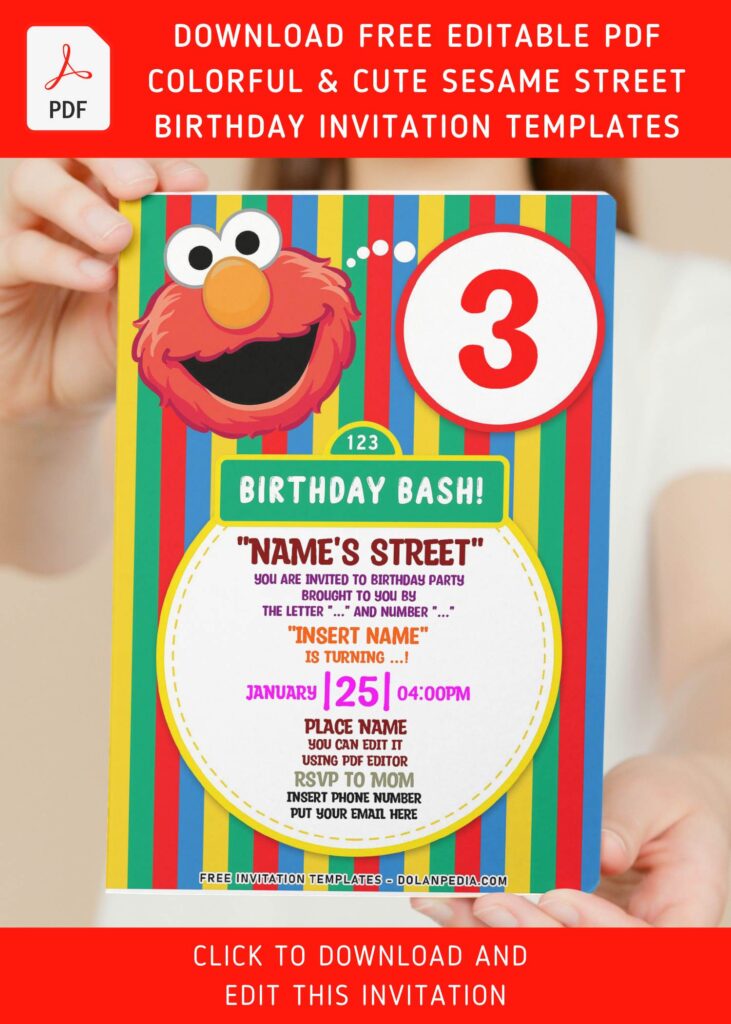 (Free Editable PDF) Perfect Everyday Sesame Street Birthday Invitation Templates with adorable Elmo's head