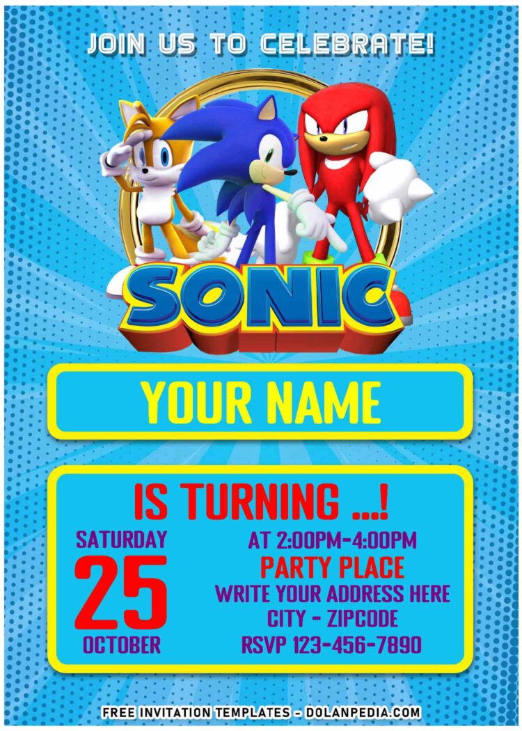 (Free Editable PDF) Sonic Comic Rush Birthday Invitation Templates ...