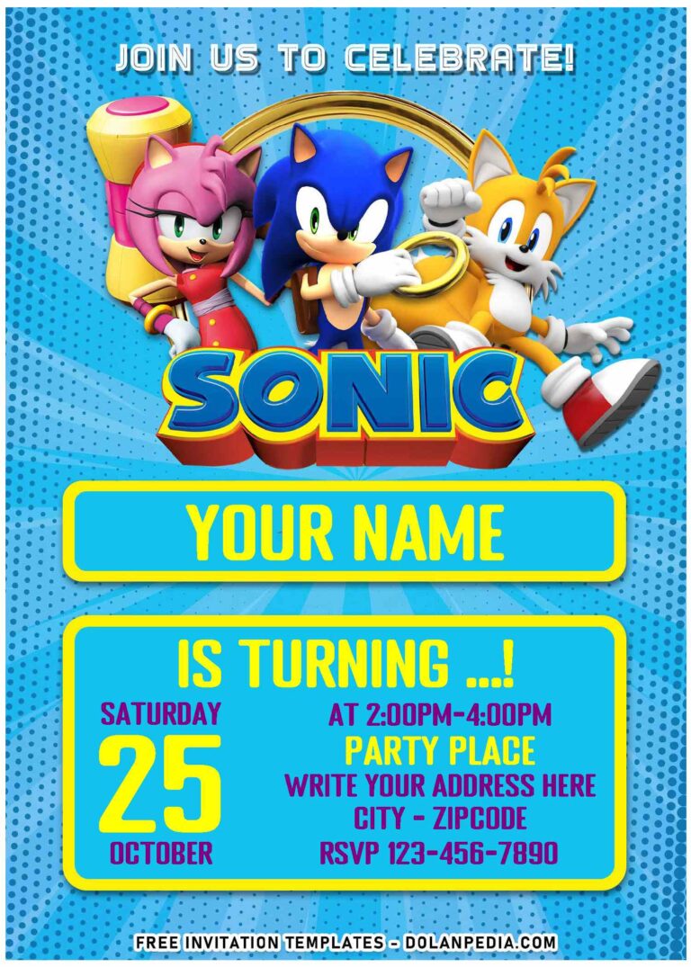 (Free Editable PDF) Sonic Comic Rush Birthday Invitation Templates ...