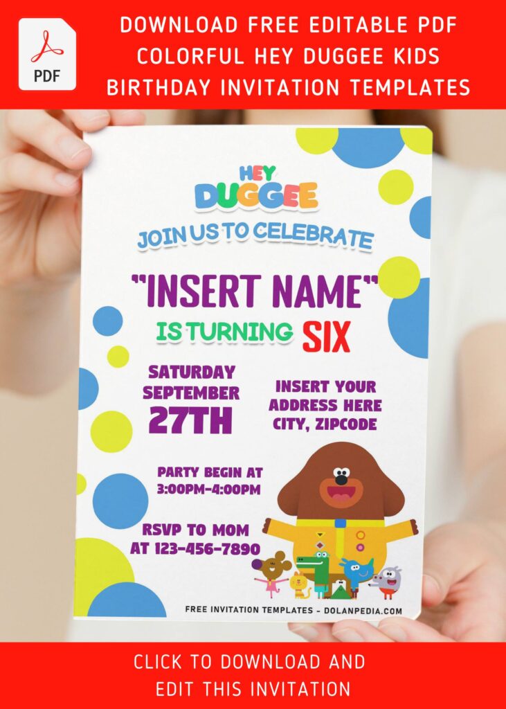 (Free Editable PDF) Cheerful Hey Duggee Birthday Invitation Templates For Preschooler with editable text