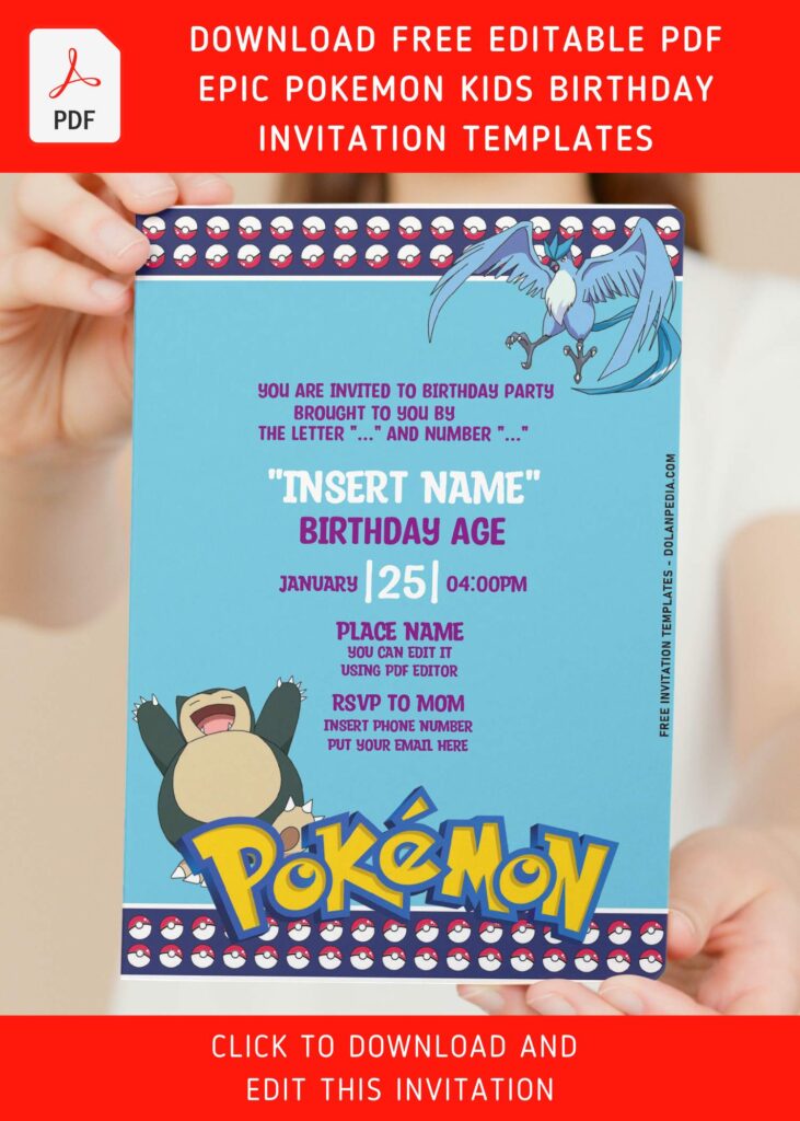 (Free Editable PDF) Super Fun Pokemon Birthday Invitation Templates For All Ages with funny Snorlax