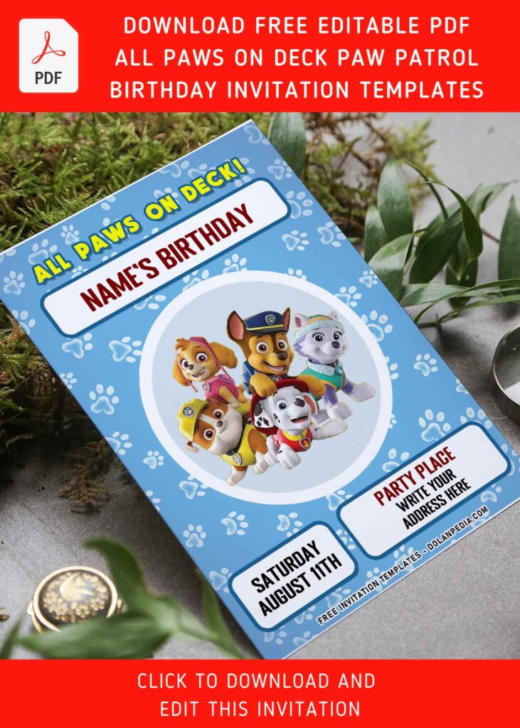 (Free Editable PDF) All Paws On Deck Paw Patrol PAW-TY Invitation Templates with Skye
