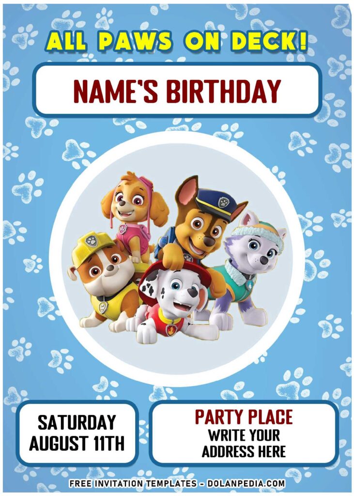 (Free Editable PDF) All Paws On Deck Paw Patrol PAW-TY Invitation Templates with chase