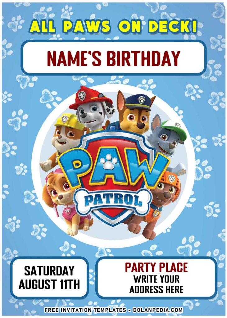 (Free Editable PDF) All Paws On Deck Paw Patrol PAW-TY Invitation Templates with marshal