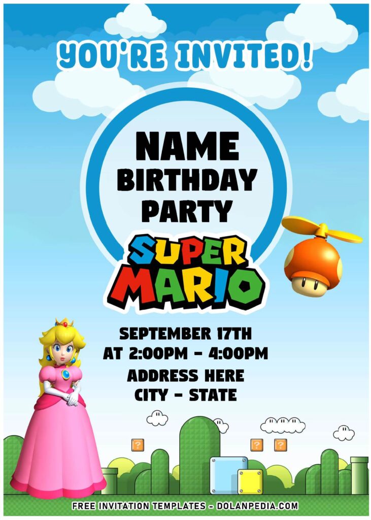 (Free Editable PDF) Super Birthday Bash Mario Bros Invitation Templates with Princess Peach