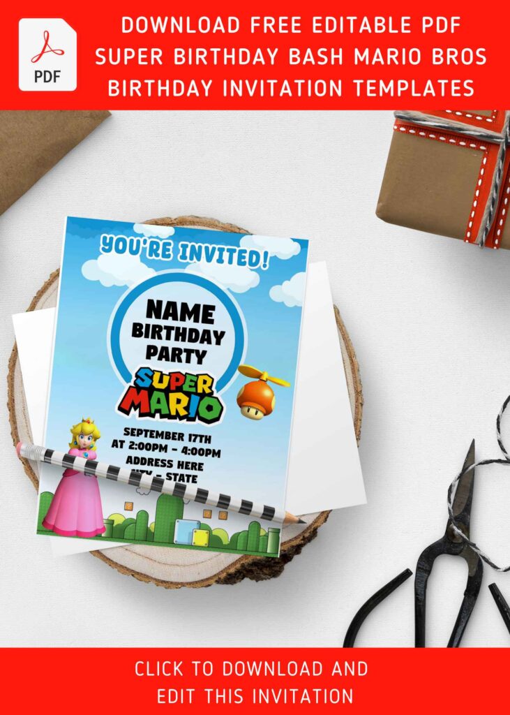 (Free Editable PDF) Super Birthday Bash Mario Bros Invitation Templates with colorful text