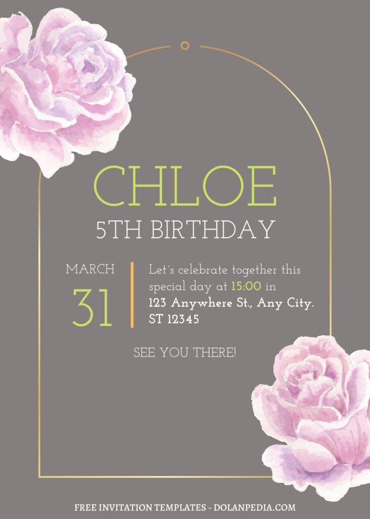 (Free) 11+ Gilded Garden Edge Canva Birthday Invitation Templates with blush pink roses