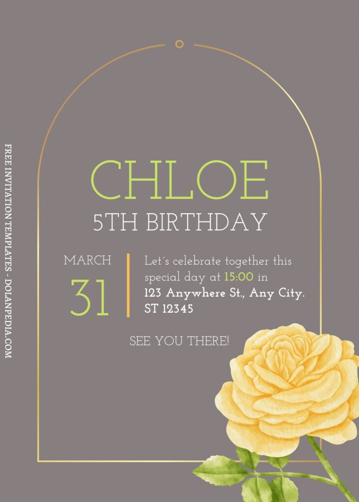 (Free) 11+ Gilded Garden Edge Canva Birthday Invitation Templates with watercolor rose