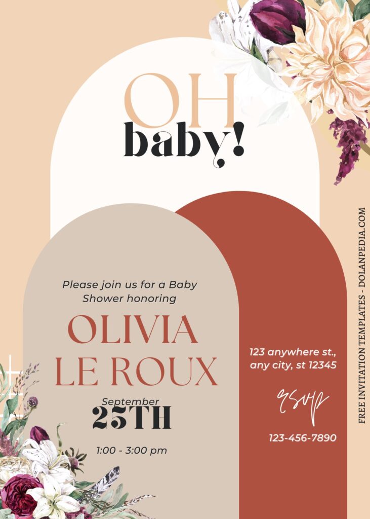(Free) 9+ Classy Floral Arch Canva Birthday Invitation Templates with watercolor burgundy ranunculus
