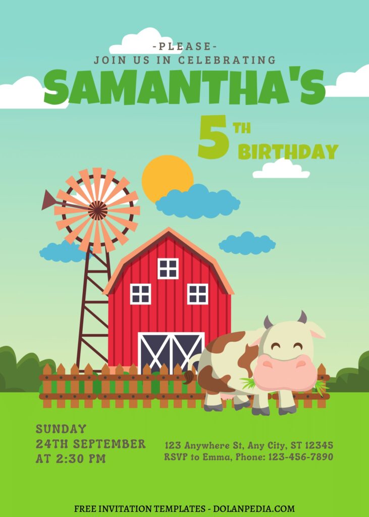 10+ Beautiful Barnyard Canva Birthday Invitation Templates with Windmill