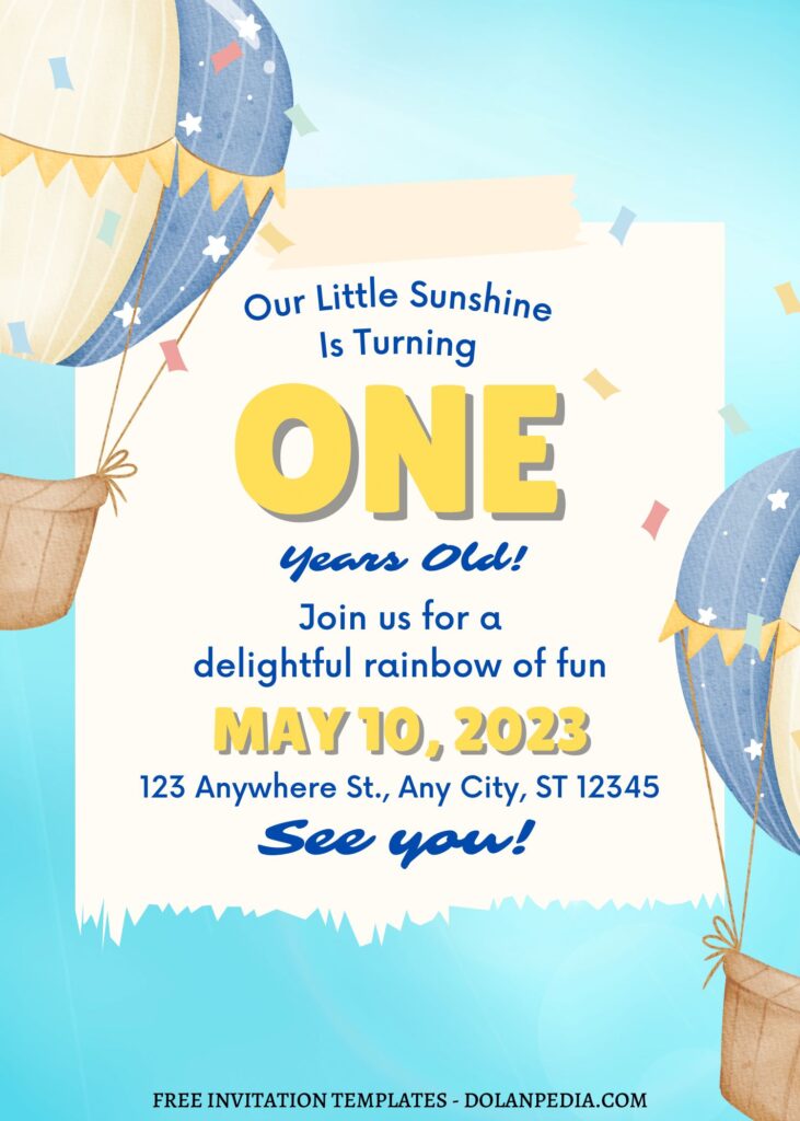 10+ Beautiful Sky Canva Birthday Invitation Templates with watercolor hot air balloons
