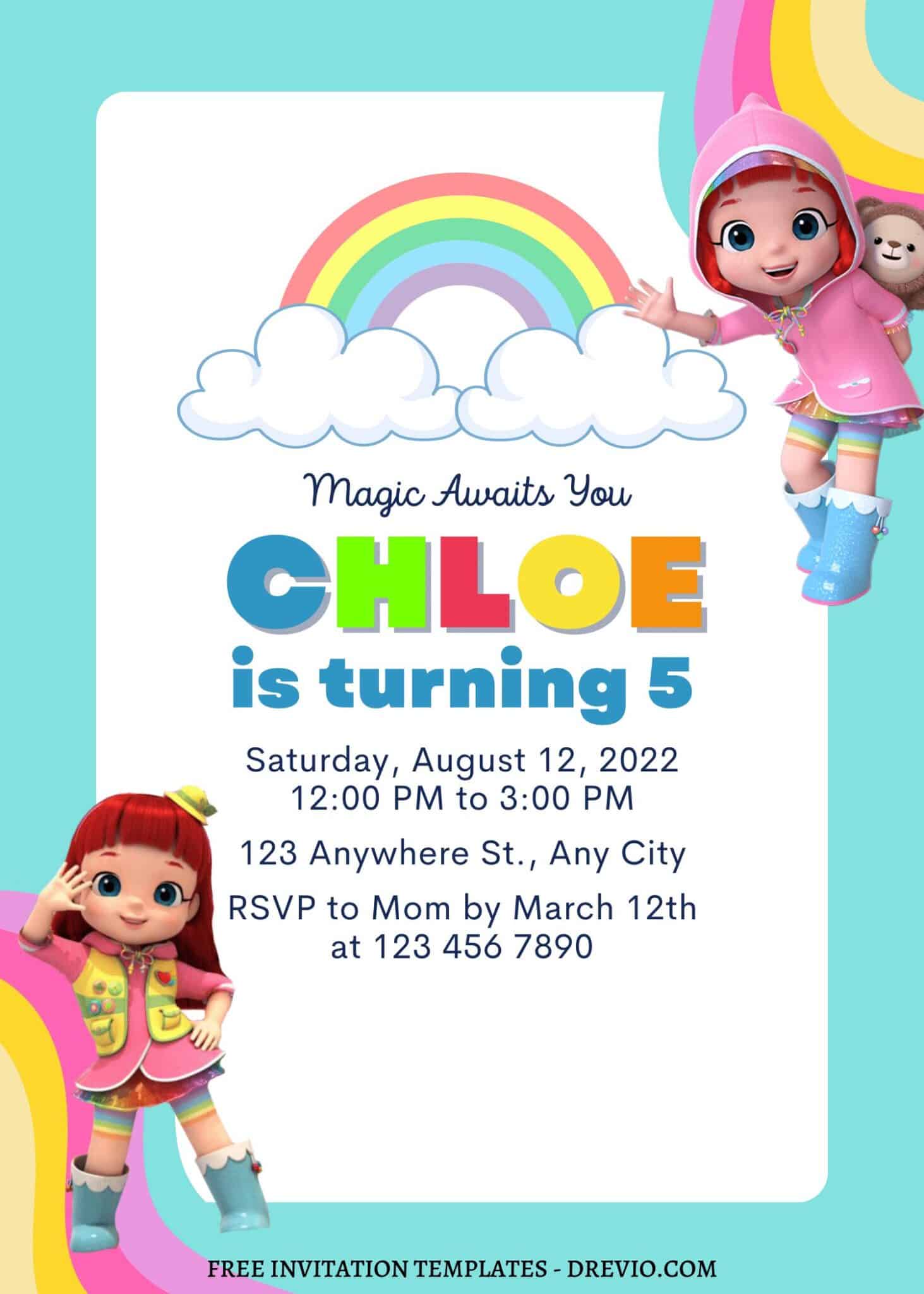 10+ Sunshine Rainbow Ruby Canva Birthday Invitation Templates | Dolanpedia