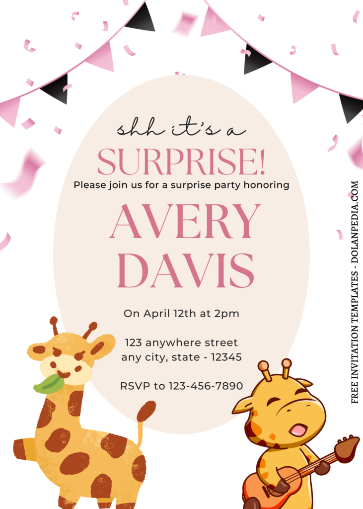 8+ Cheerful Party Animals Canva Birthday Invitation Templates with baby giraffe