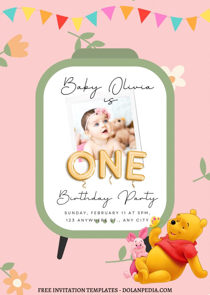 8+ Picnic In The Nature Winnie The Pooh Canva Birthday Invitation Templates with bubbly Pooh
