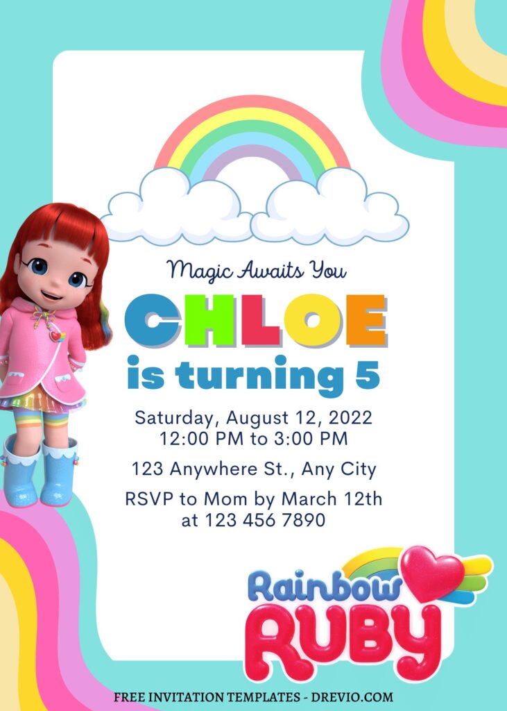 10+ Sunshine Rainbow Ruby Canva Birthday Invitation Templates with pastel rainbow