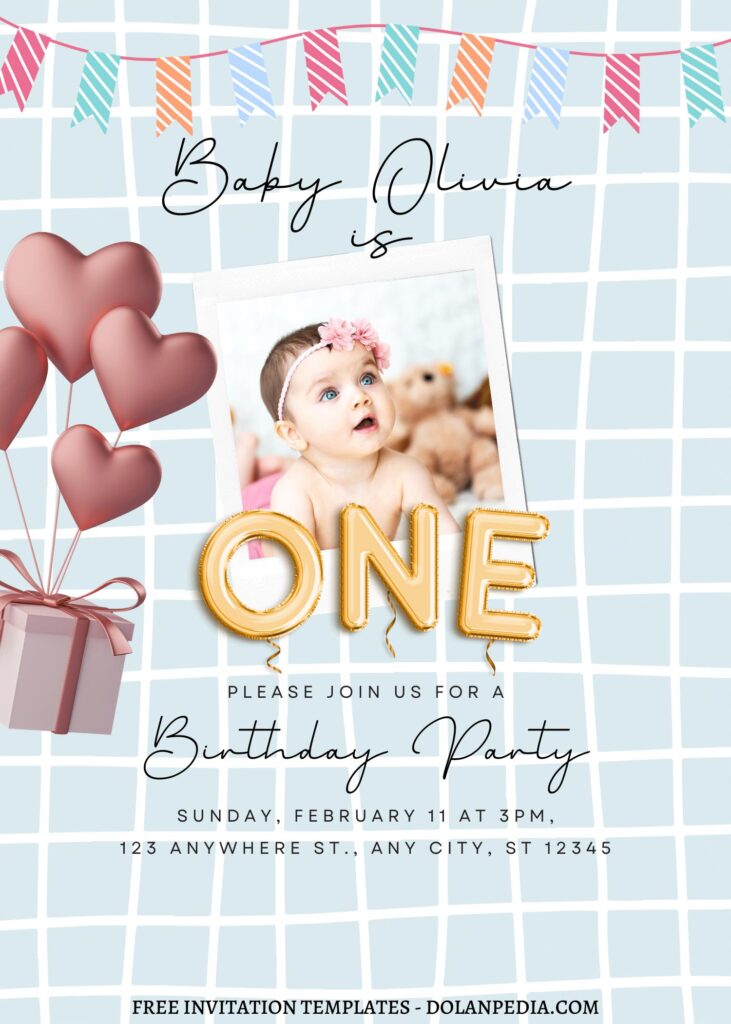 9+ Cute Gender Neutral Canva Birthday Invitation Templates with heart shaped balloons