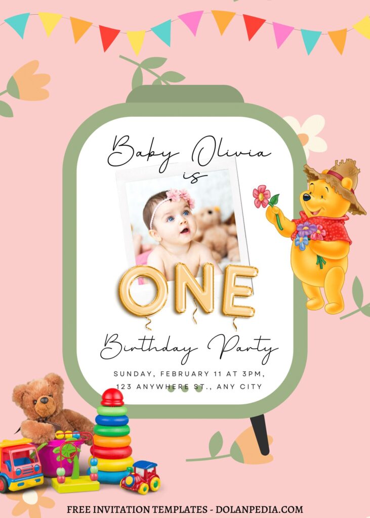 8+ Picnic In The Nature Winnie The Pooh Canva Birthday Invitation Templates with cute wording