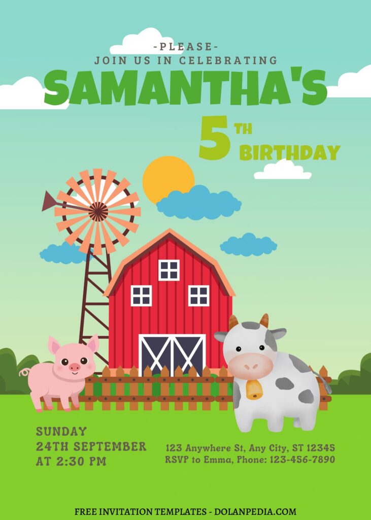 10+ Beautiful Barnyard Canva Birthday Invitation Templates with cartoon barnhouse