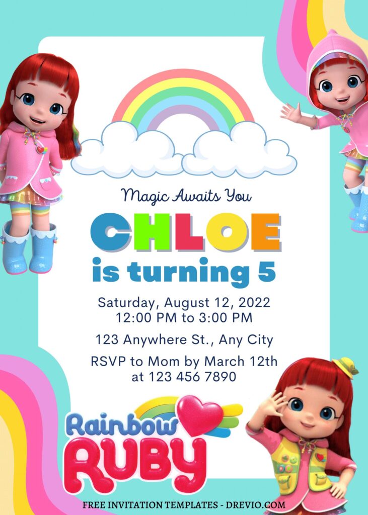 10+ Sunshine Rainbow Ruby Canva Birthday Invitation Templates with editable text