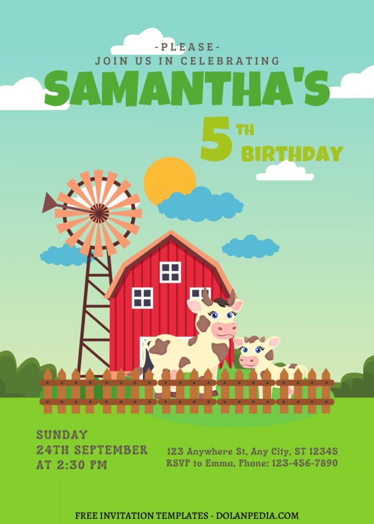 10+ Beautiful Barnyard Canva Birthday Invitation Templates with adorable calf cow