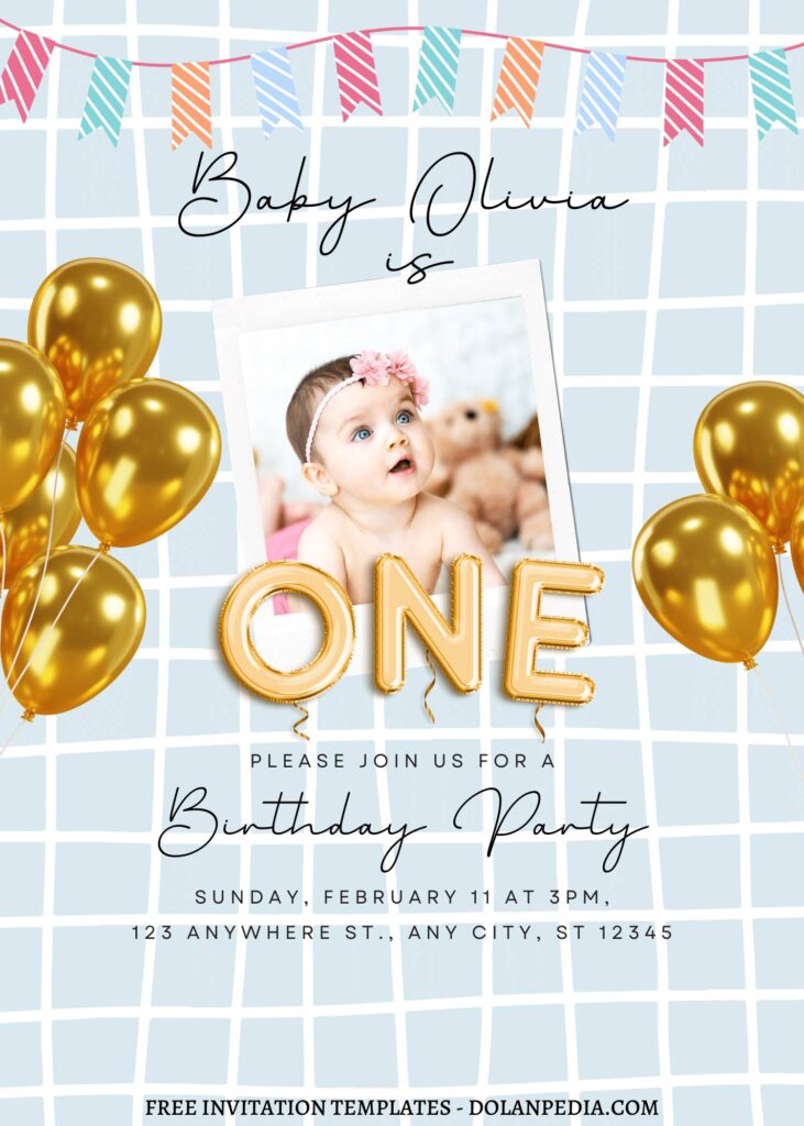 9+ Cute Gender Neutral Canva Birthday Invitation Templates with sparkling gold foil balloons