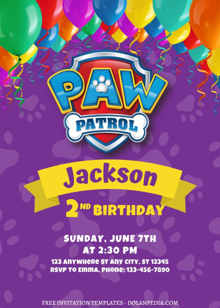 7+ Lively Colorful PAW Patrol Canva Birthday Invitation Templates with colorful balloons