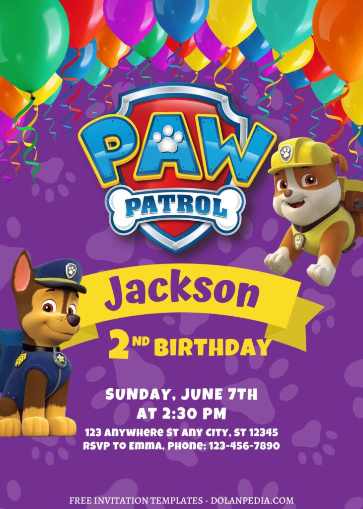 7+ Lively Colorful PAW Patrol Canva Birthday Invitation Templates with Rubble