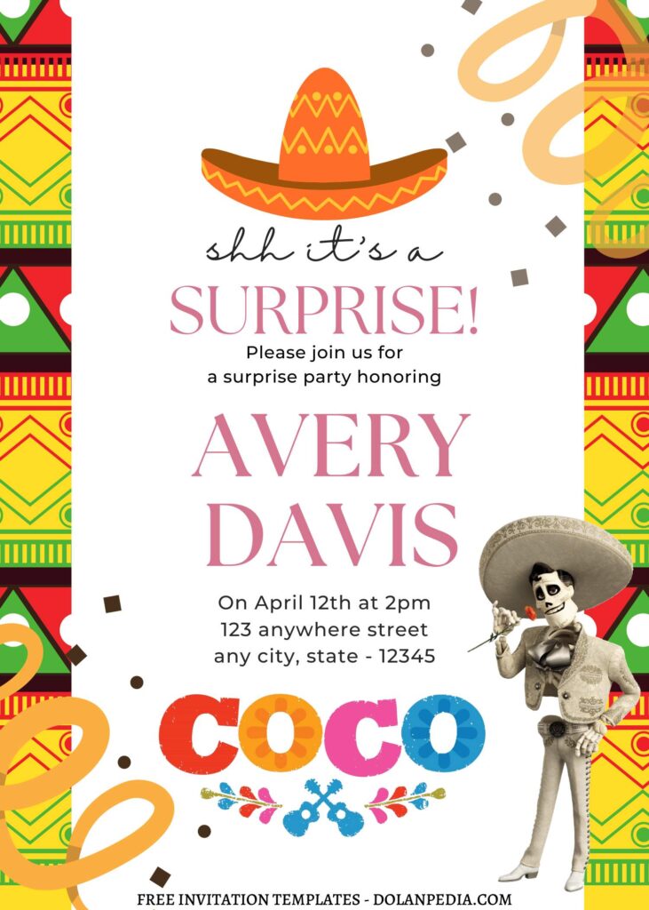 10+ Fiesta Maracas Disney Coco Canva Birthday Invitation Templates with Cute wording