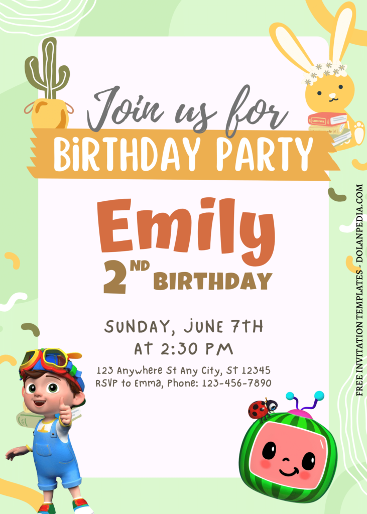 7+ Cute Cocomelon Canva Joint Birthday Invitation Templates with cute little bunny