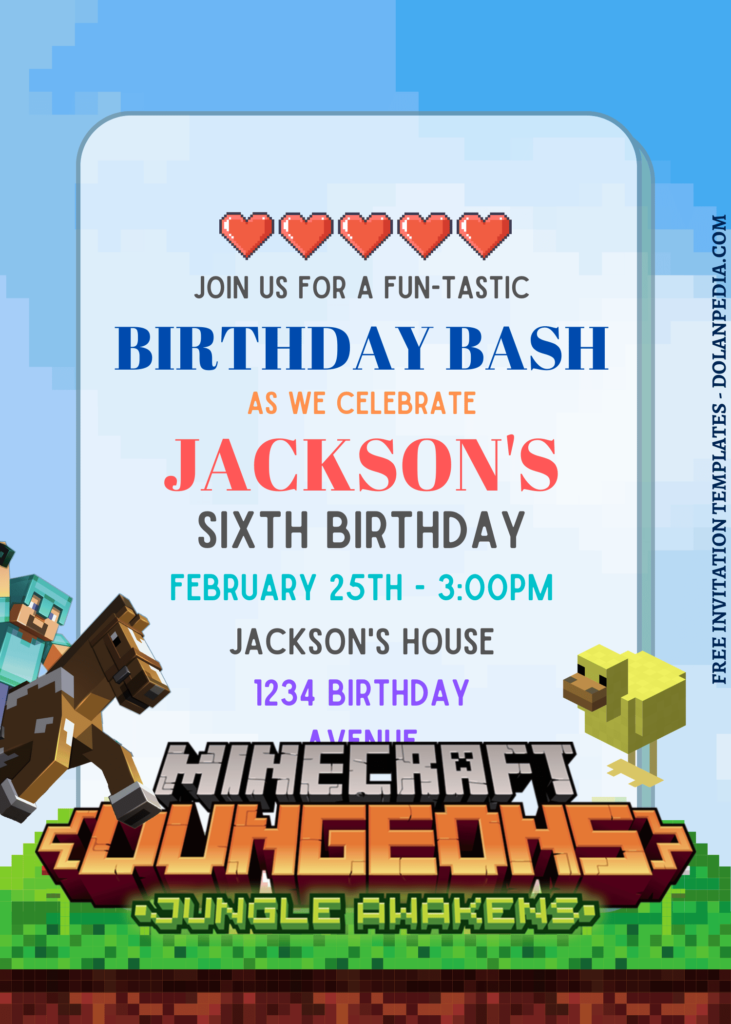 7+ Super Fun Minecraft Dungeon Canva Birthday Invitation Templates  with editable text