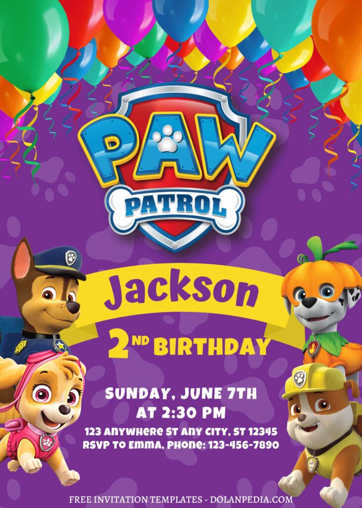 7+ Lively Colorful PAW Patrol Canva Birthday Invitation Templates with Marshall