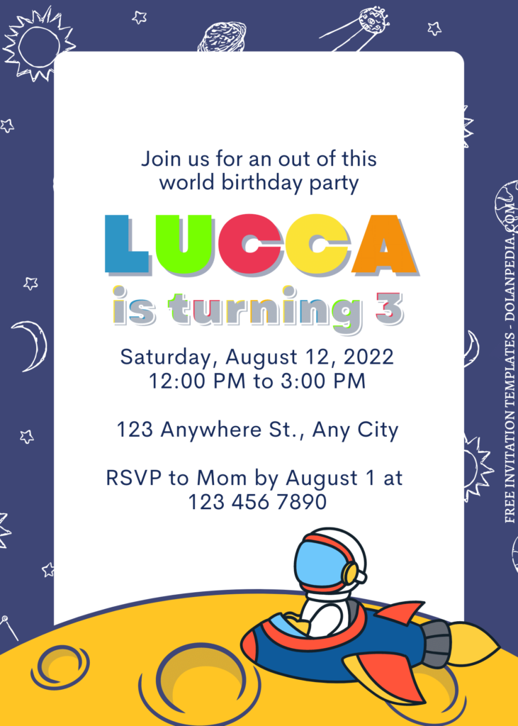 7+ 3...2...1 Blast Off Space Themed Canva Birthday Invitation Templates  with cute little astronaut