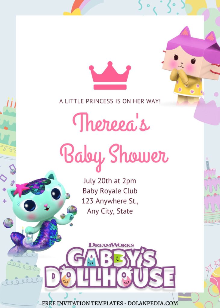 7+ Cheery Gabby's Dollhouse Canva Birthday Invitation Templates with MerCat and Kitty Fairy