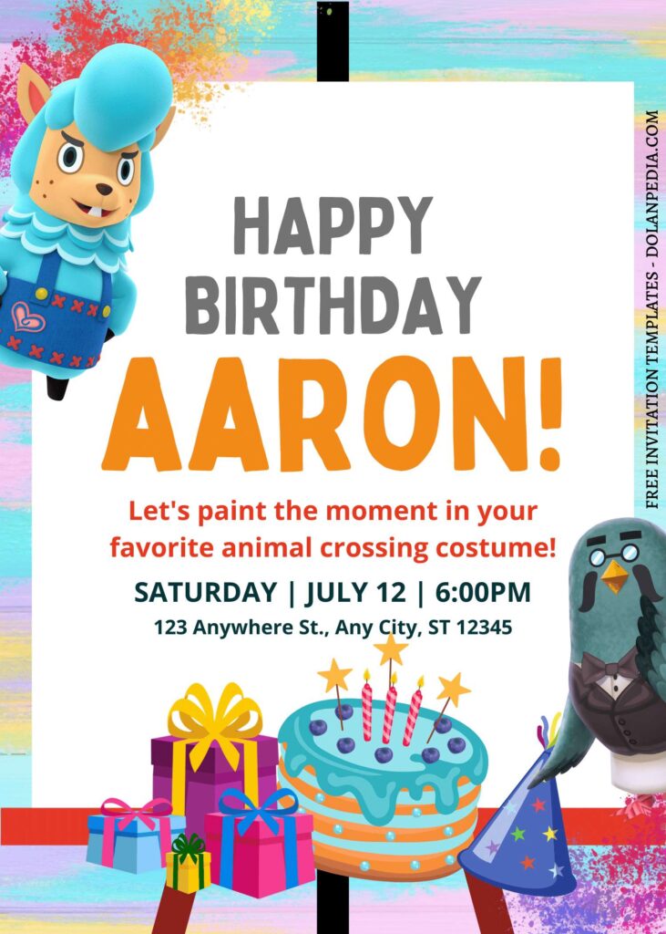8+ Joyful Animal Crossing Canva Birthday Invitation Templates with birthday cake