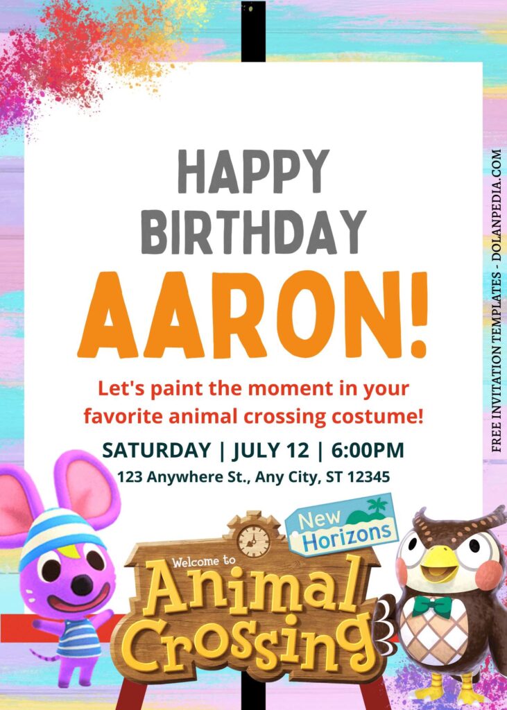 8+ Joyful Animal Crossing Canva Birthday Invitation Templates with adorable Mouse and Owl
