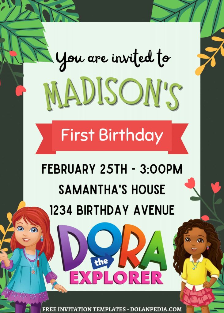10+ Dora The Explorer Canva Birthday Invitation Templates with cute wording