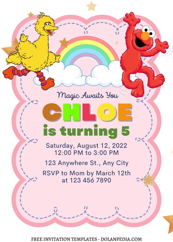 8+ Magic Awaits You Sesame Street Canva Birthday Invitation Templates with cute pastel Rainbow