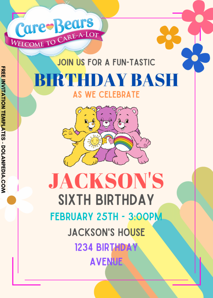 9+ Adorable Care Bears Canva Birthday Invitation Templates with cute wording