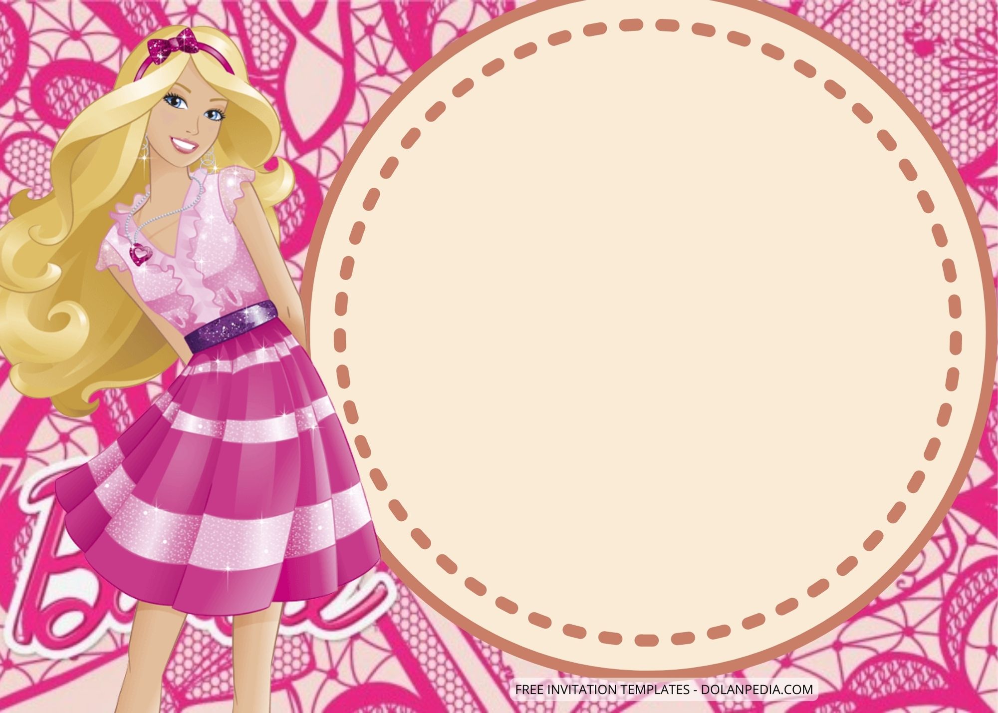 Blank Pink Barbie Birthday Invitation Templates Five