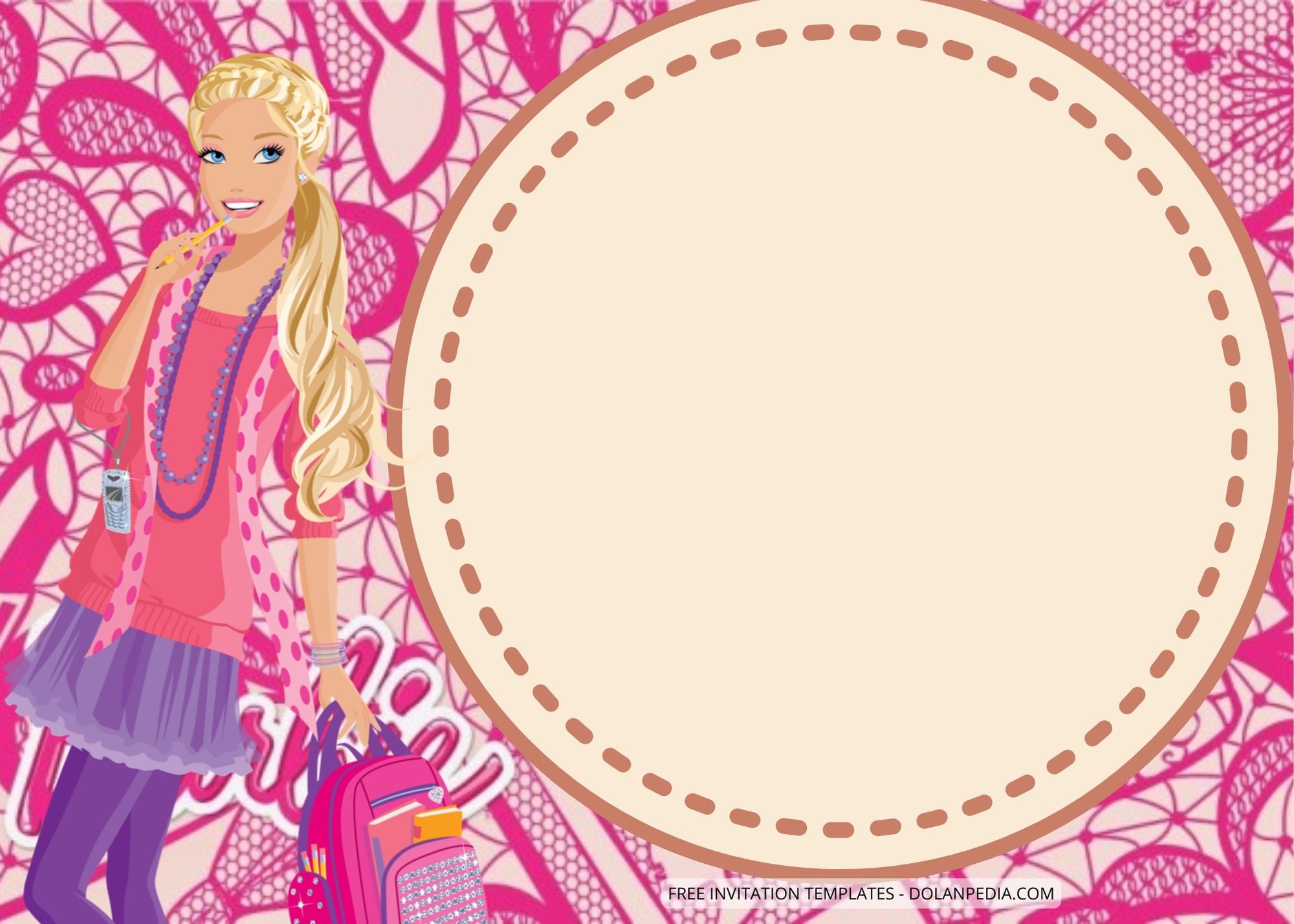 Blank Pink Barbie Birthday Invitation Templates Four